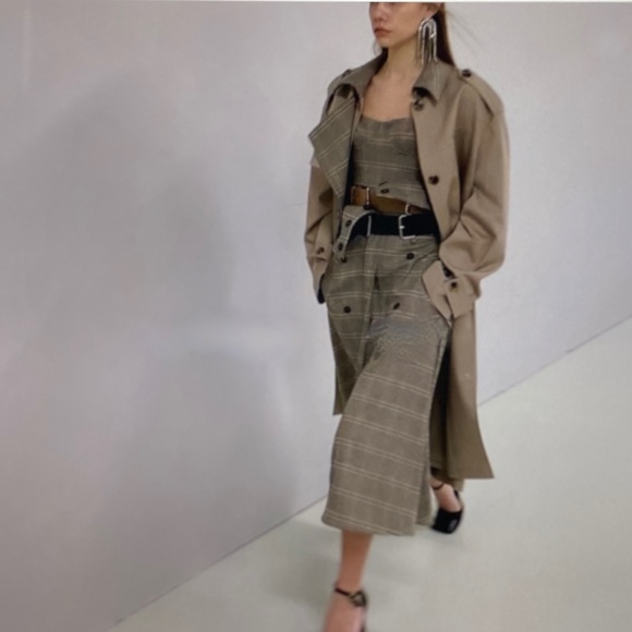 Rokh Brown Houndstooth Overlap Draped Leather Belted Midi Skirt US4-6 NWT - Picture 3 of 13